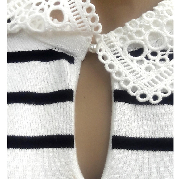 Karl Lagerfeld Black and White Striped Knit Top - Picture 4 of 5